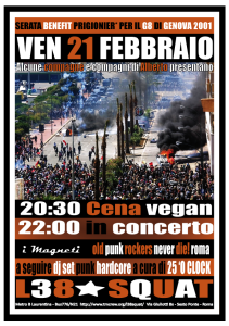 Cena e concerto benefit prigionierx Genova 2001 2014 L38 ROMA