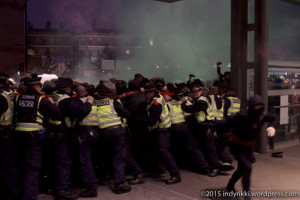 24th October 2015 protestors in London at Eurostar join solidarity protests in Paris and Budapest calling for the abolition of borders and better conditions for refugees and migrants